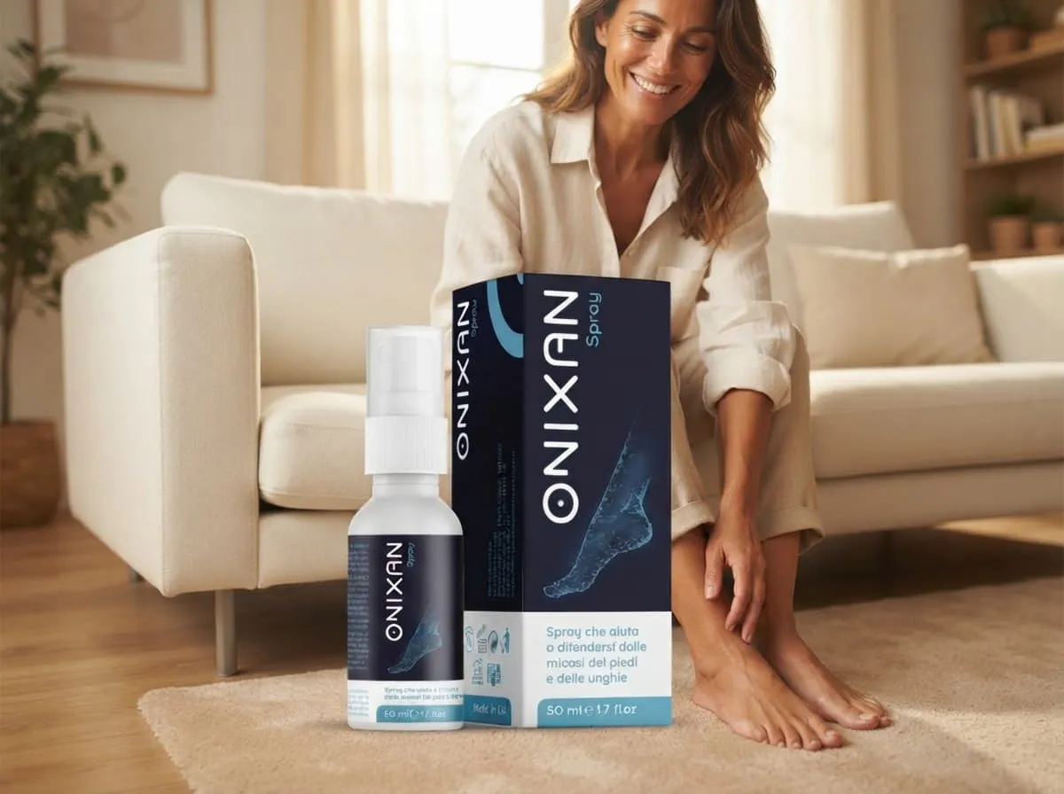 Aplicación cómoda del spray sobre la piel de los pies